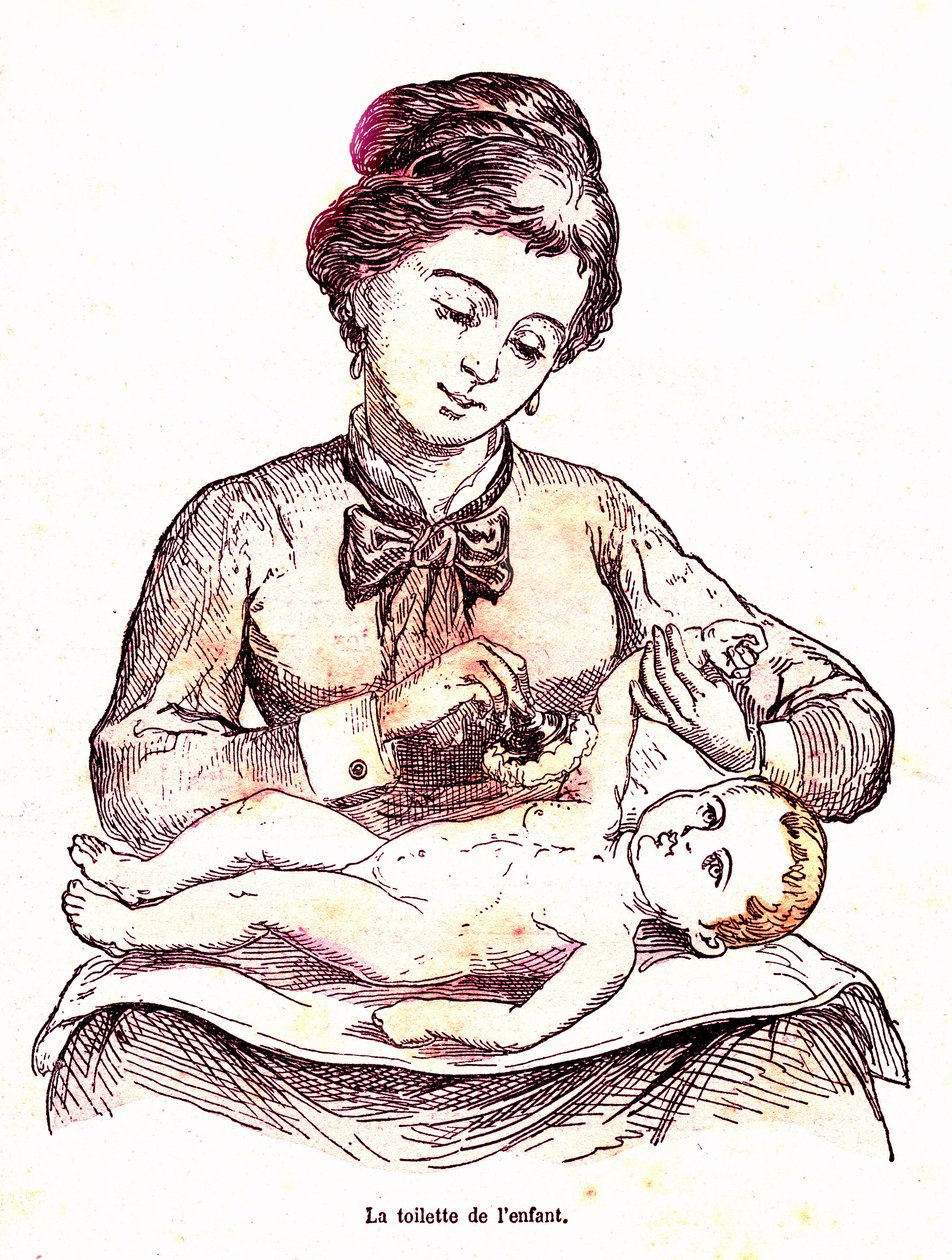 The Toilet of the Child - The Normal Life & Health av J. Rengade. Tegning av A. Demarle 1881 av Alphonse Demarle