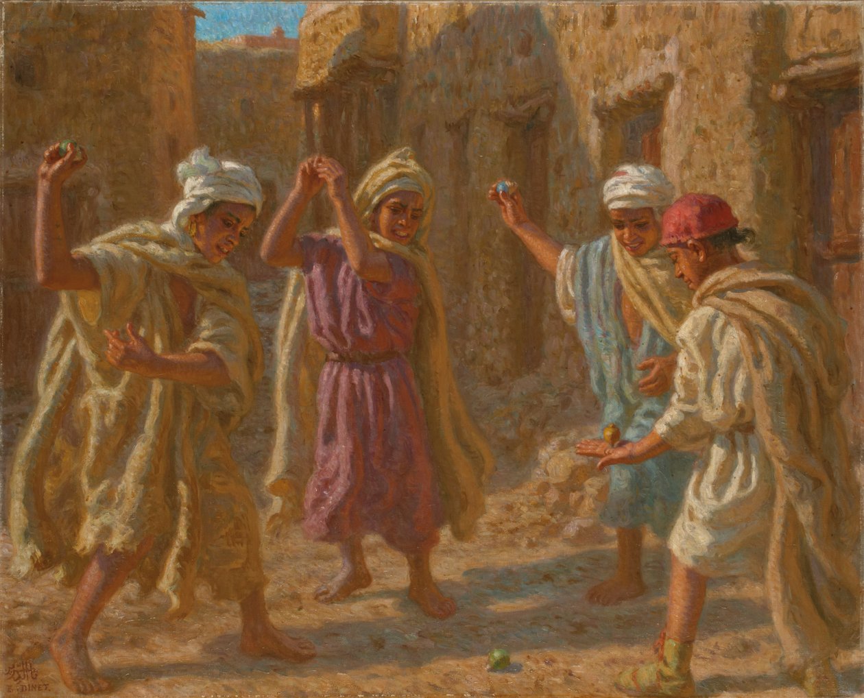 Game of Spinning Tops; The Spinning Top Game, ca. 1924 (olje på lerret) av Alphonse Etienne Dinet