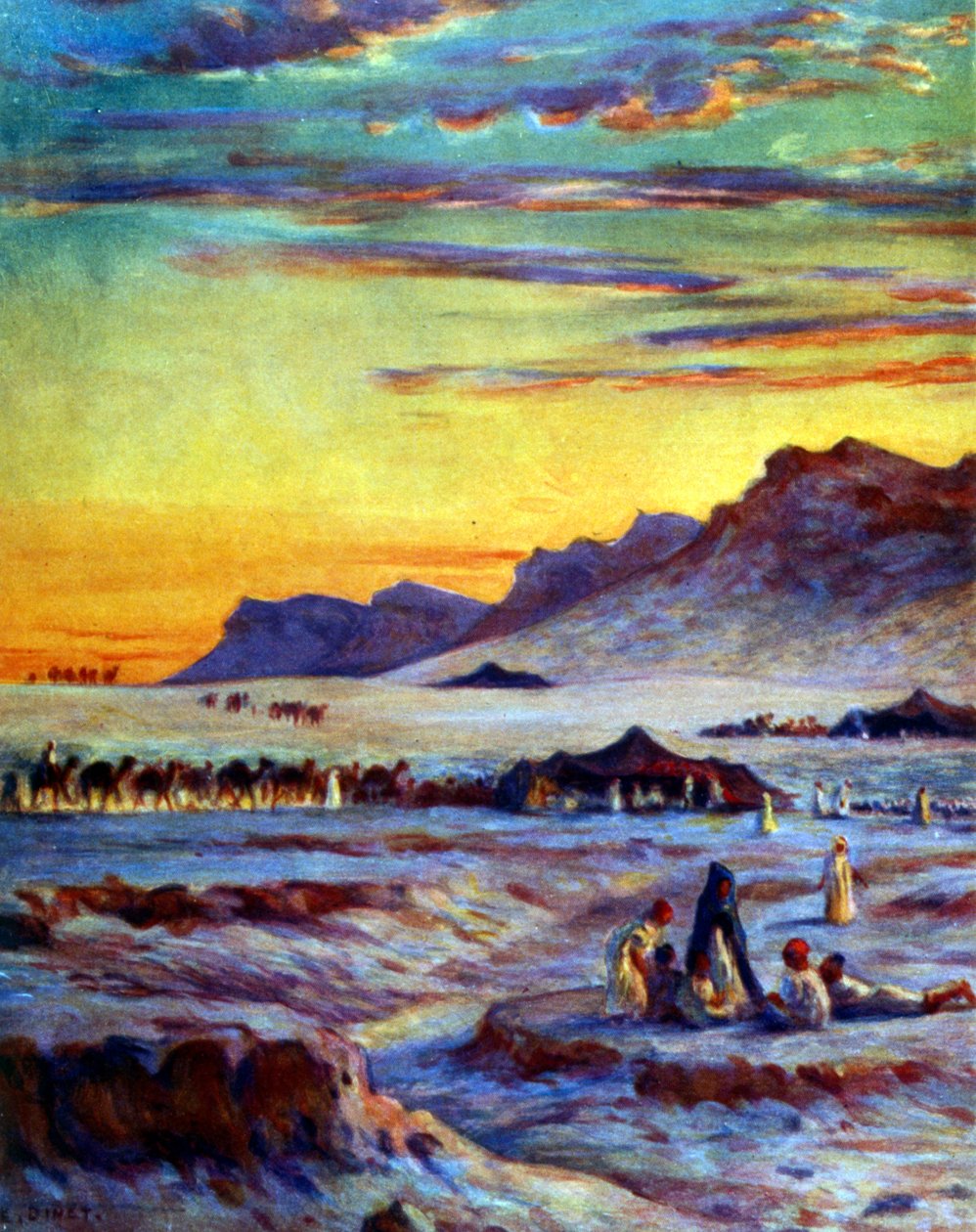 Gruppe av arabiske nomader i ørkenen. av Nasreddine Dinet (Alphonse-Étienne Dinet). 1861 1929. en fransk orientalistisk maler 1918 av Alphonse Etienne Dinet