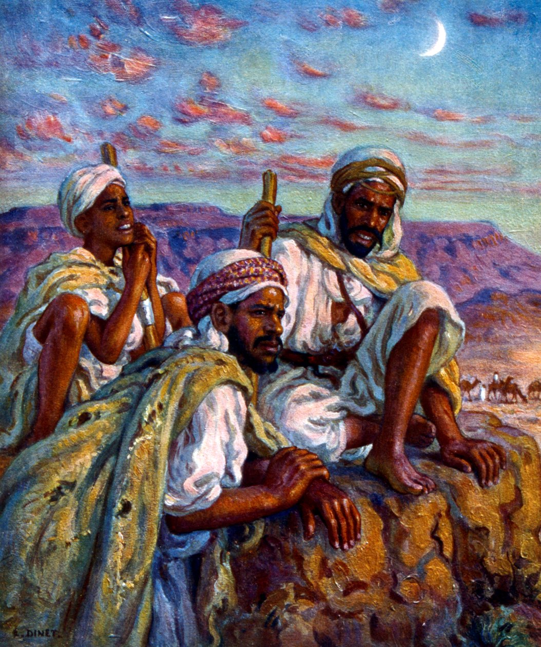 Gruppe med arabiske gjetere av Nasreddine Dinet (Alphonse-Étienne Dinet). 1861 1929. en fransk orientalistisk maler 1918 av Alphonse Etienne Dinet