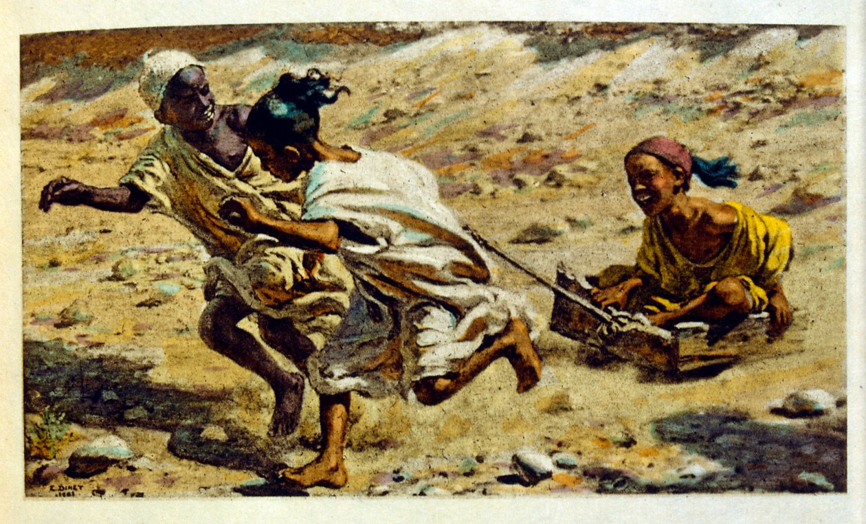 Illustrasjon av Dinet fra «Mirages» Scener fra arabisk liv. 1906. Mirages, Scenes De La Vie Arab ble illustrert av Etienne Dinet med kommentarer av Silman Ben Ibrahim Bamer. Nasreddine Dinet ble født som Alphonse-Etienne Dinet; (1861-1929) var fransk av Alphonse Etienne Dinet