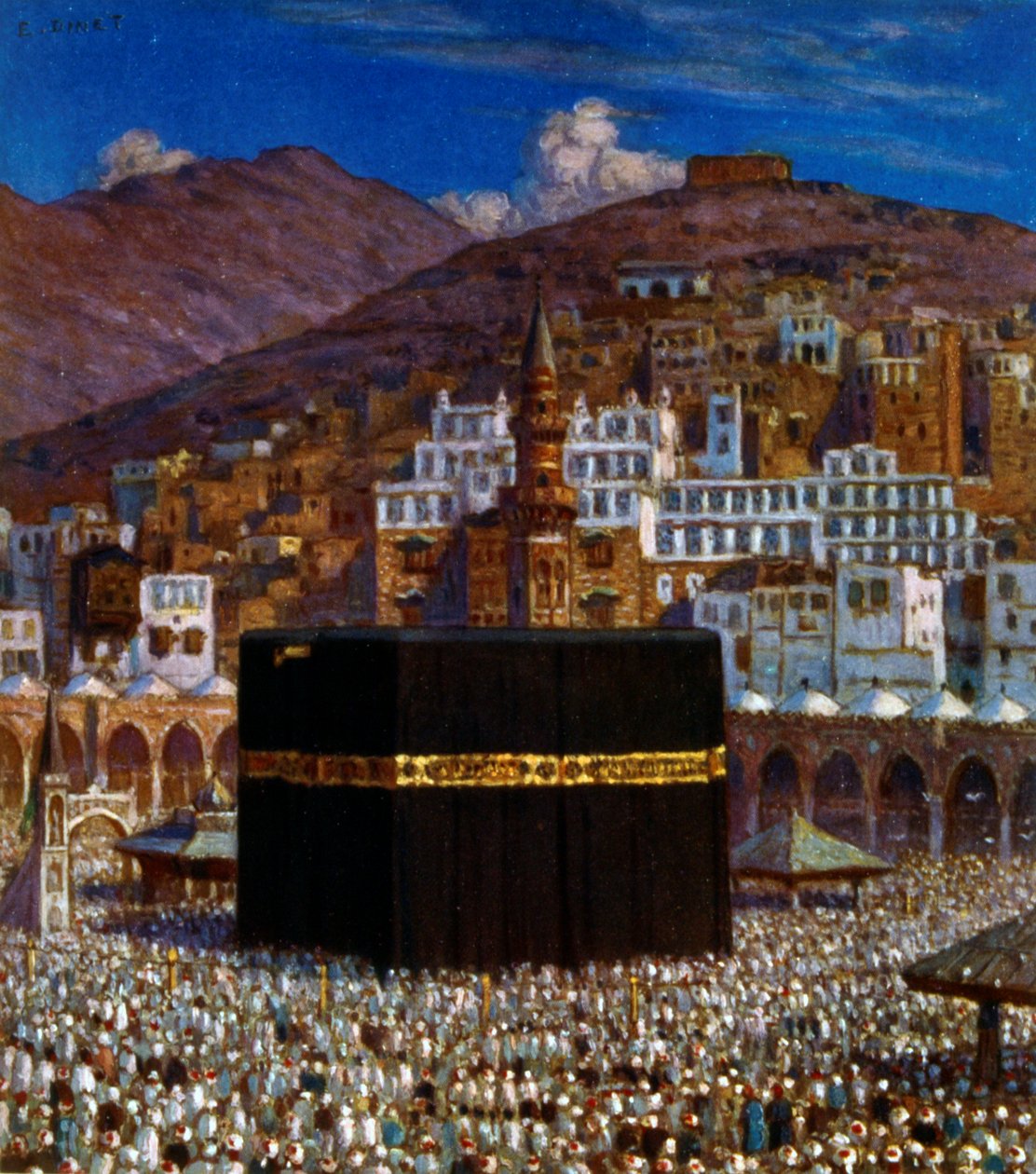 Illustrasjon som viser muslimske pilegrimer ved Kabbah i Mekka. av Nasreddine Dinet (Alphonse-Étienne Dinet). 1861 1929 av Alphonse Etienne Dinet