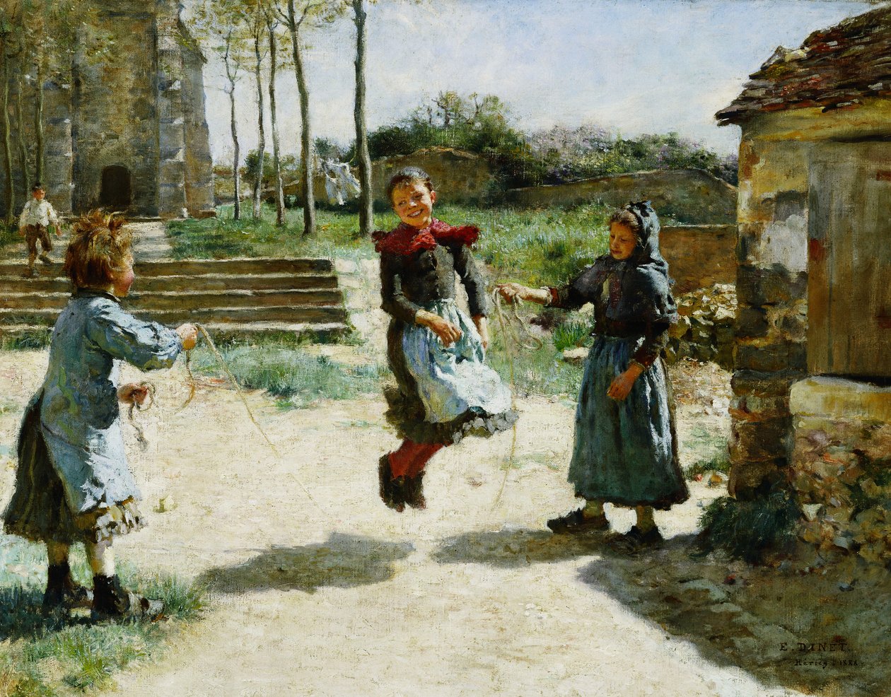 Små jenter hopper tau; Barn som hopper tau av Alphonse Etienne Dinet