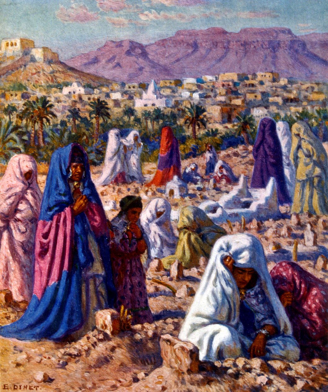 Muslimsk kirkegård i Nord-Afrika. av Nasreddine Dinet (Alphonse-Étienne Dinet). 1861 1929. en fransk orientalistisk maler 1918 av Alphonse Etienne Dinet