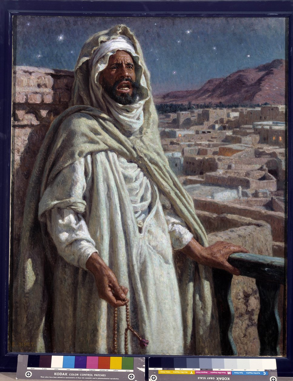 Muezzinen, et medlem av moskeen som ber om bønn (olje på lerret) av Alphonse Etienne Dinet