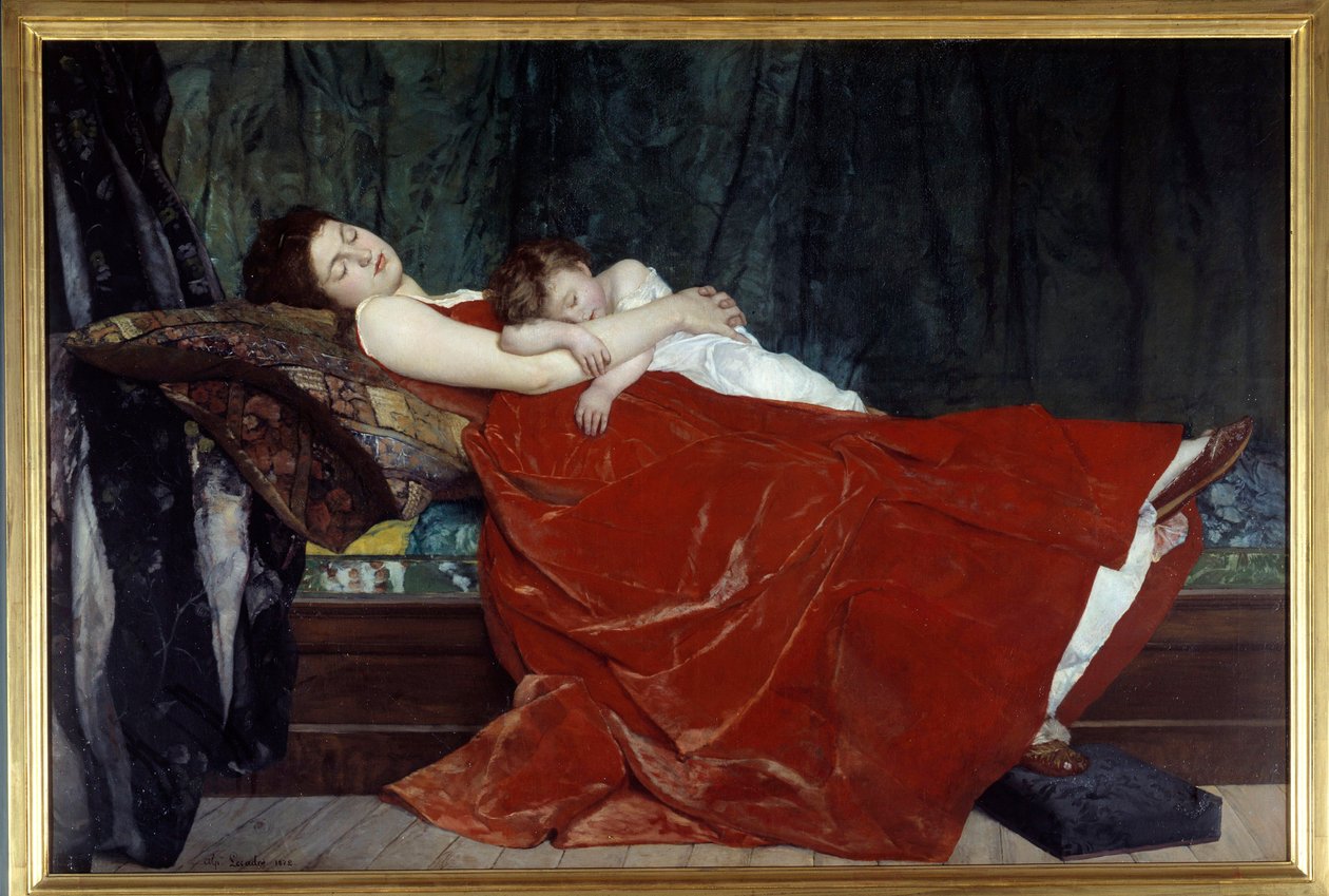 Sovende Kvinne og barn som sover. Maleri av Alphonse Lecadre (1842-1875) 1872 Nantes, Musee des Beaux Arts av Alphonse Eugene Felix Lecadre