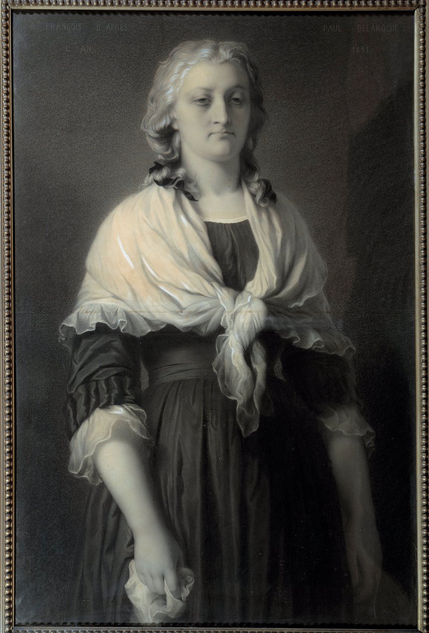 Portrett av dronning Marie Antoinette (1755-1793) ved conciergen Dronningen, representert i 1793, bærer sorg. Kulltegning av Alphonse Francois (1814-1888) 1851 Søn. 0,72x1,11 m Malmaison, musee du chateau av Alphonse François