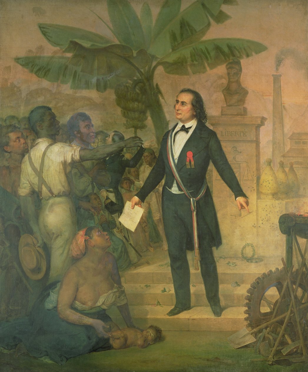 Joseph Napoleon Sebastien Sarda Garriga (1808-77) med frigjøringsdekretet om La Reunion av Alphonse Garreau