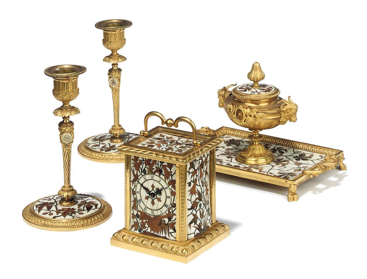 Napoleon III firedelt skrivebordssett, intarsia av Duvinage og Harinckouk, ca. 1877 av Alphonse Gustave Giroux
