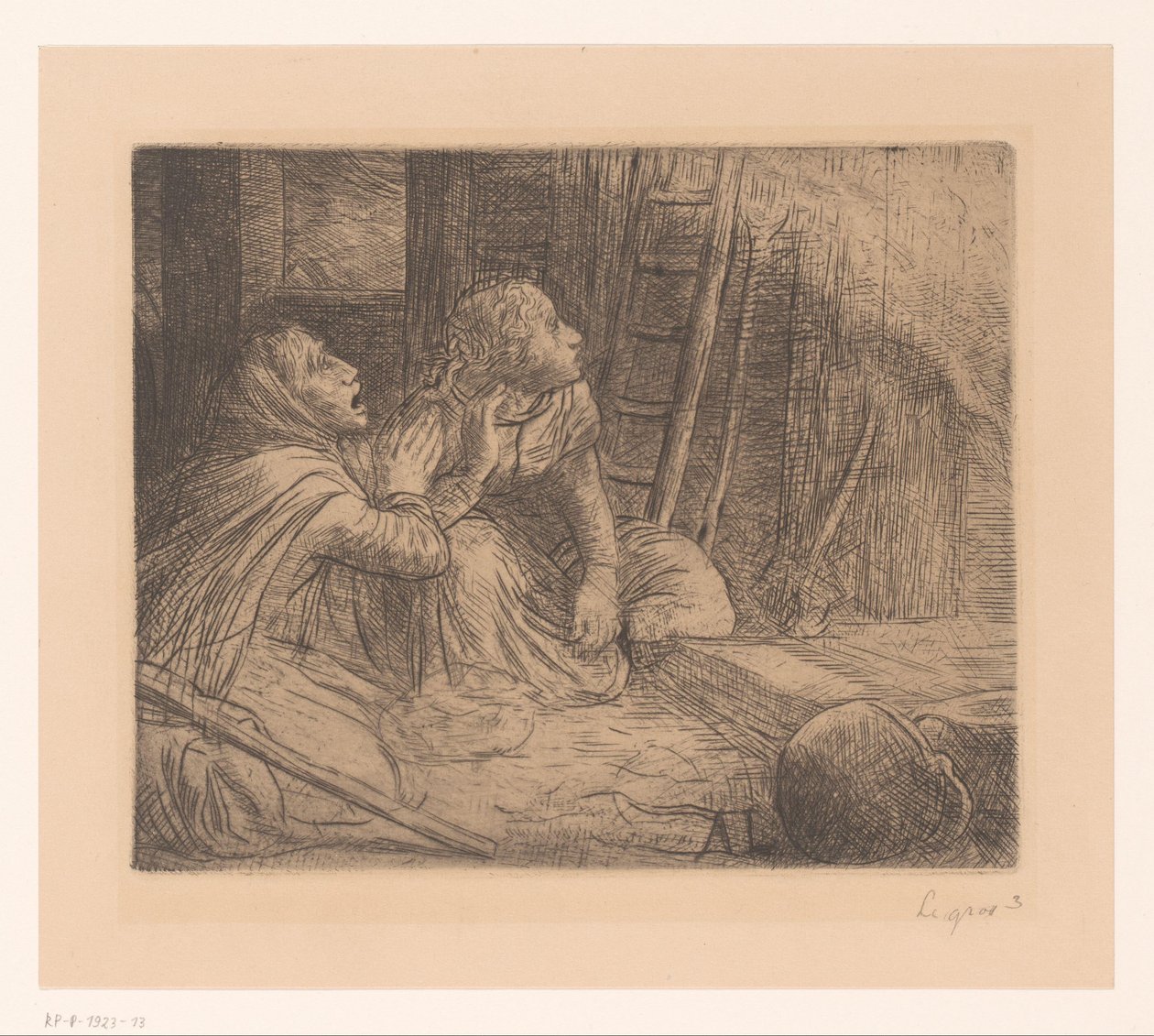 To knelende kvinner ser opp av Alphonse Legros (signed by artist)