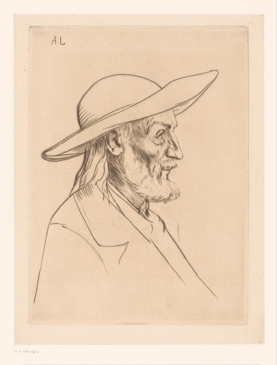Bretonsk mann med hatt paysan breton av Alphonse Legros