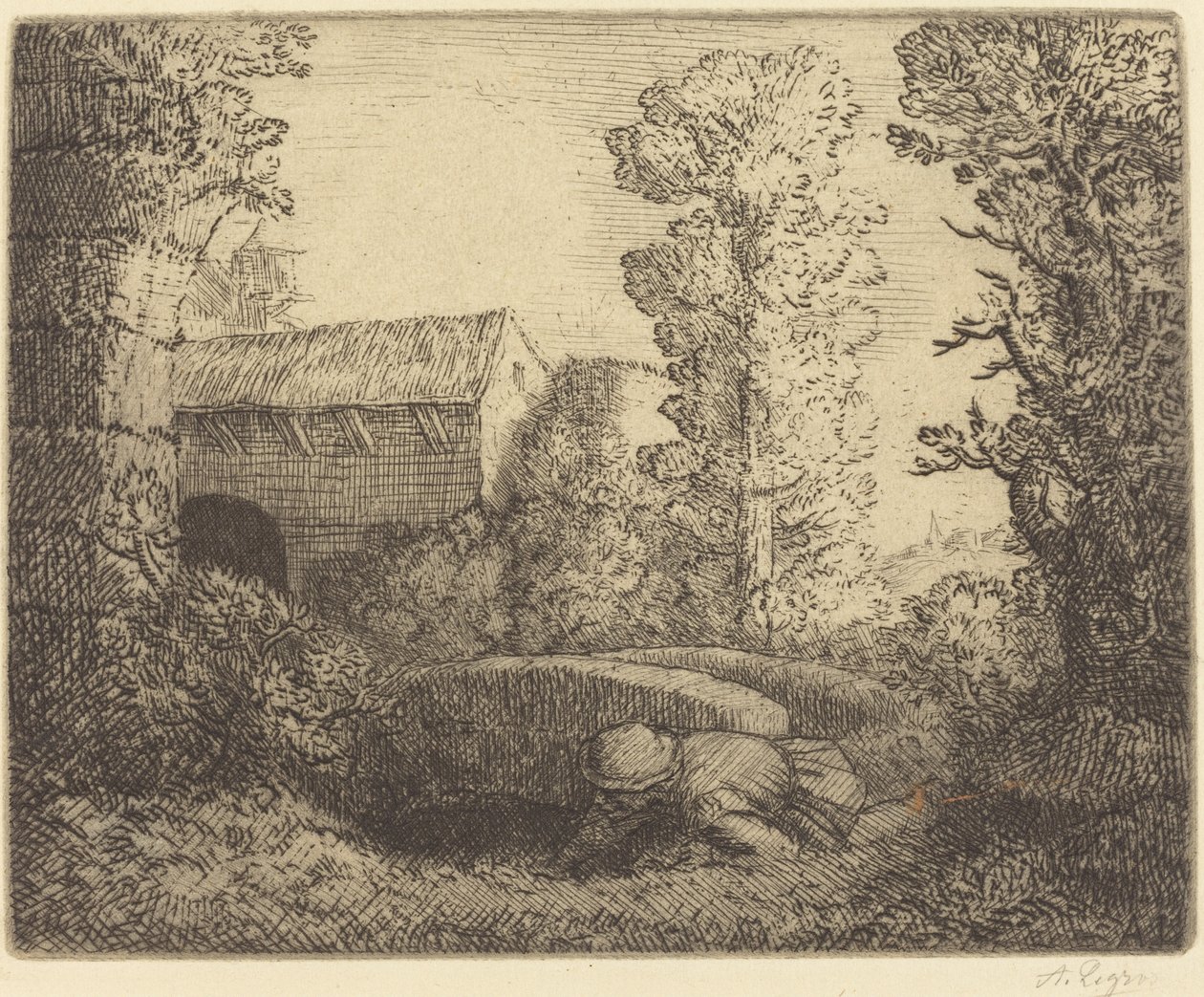 Bro ved møllen (Le pont du moulin) av Alphonse Legros