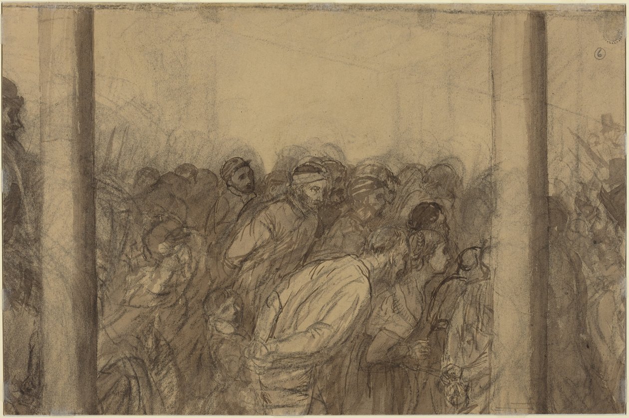 Folkemengde sett mellom to søyler [verso] av Alphonse Legros