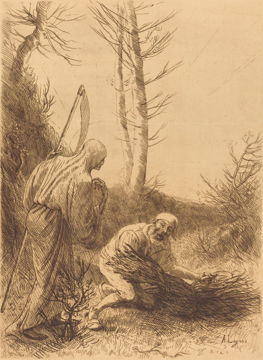 Døden og vedhoggeren, 2. plate (Le mort et le bucheron) av Alphonse Legros