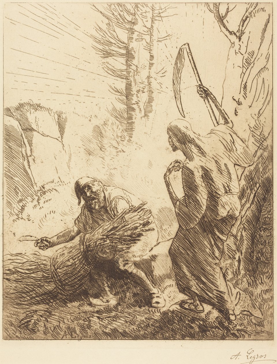 Døden og vedhuggeren, 3. plate av Alphonse Legros