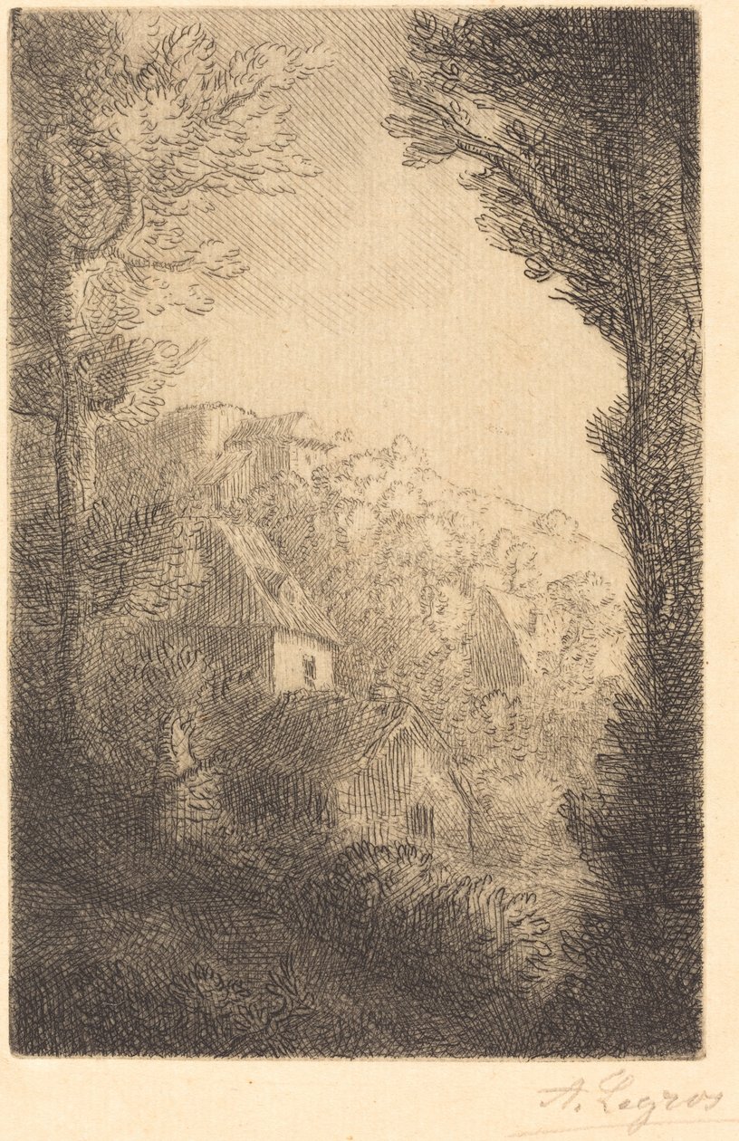 Gård på en åsside i sollys av Alphonse Legros