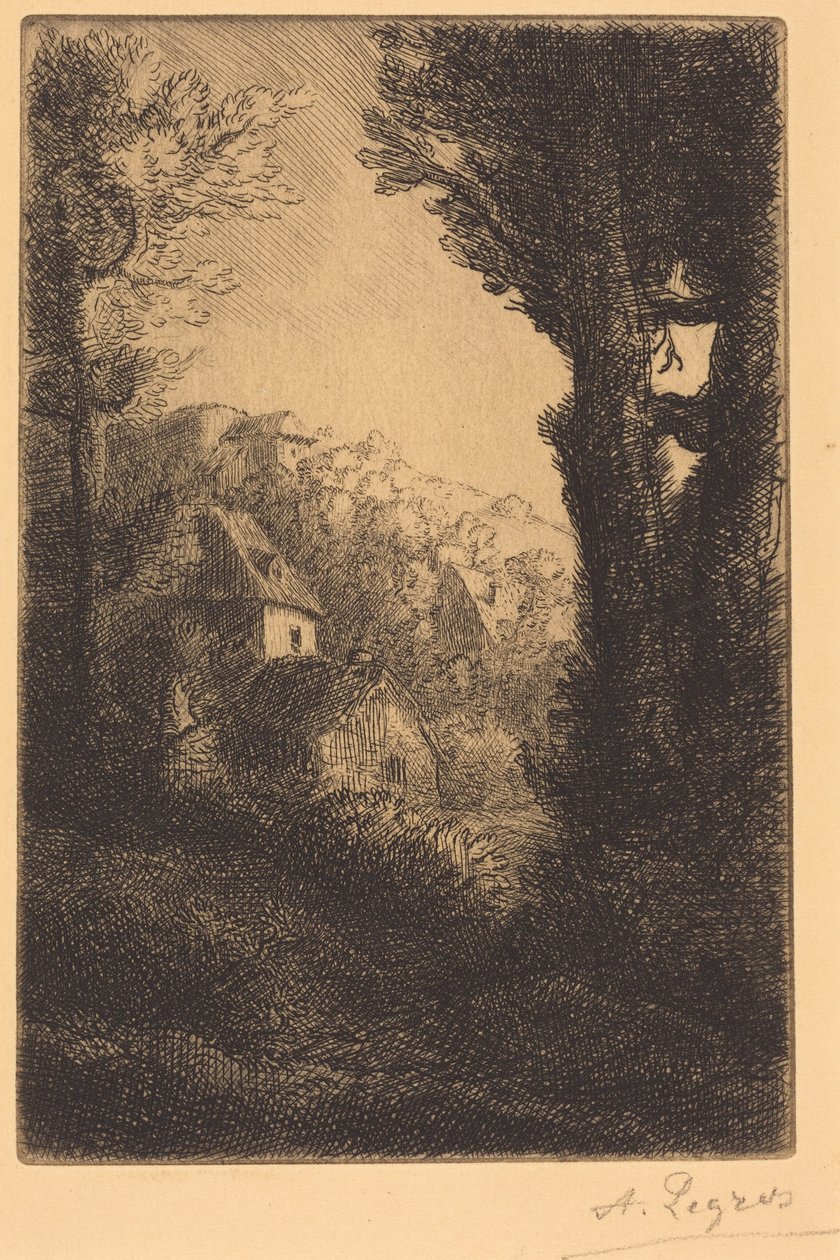 Gård på en solrik skråning (Gården på skråningen; Solvirkning på skråningen) av Alphonse Legros