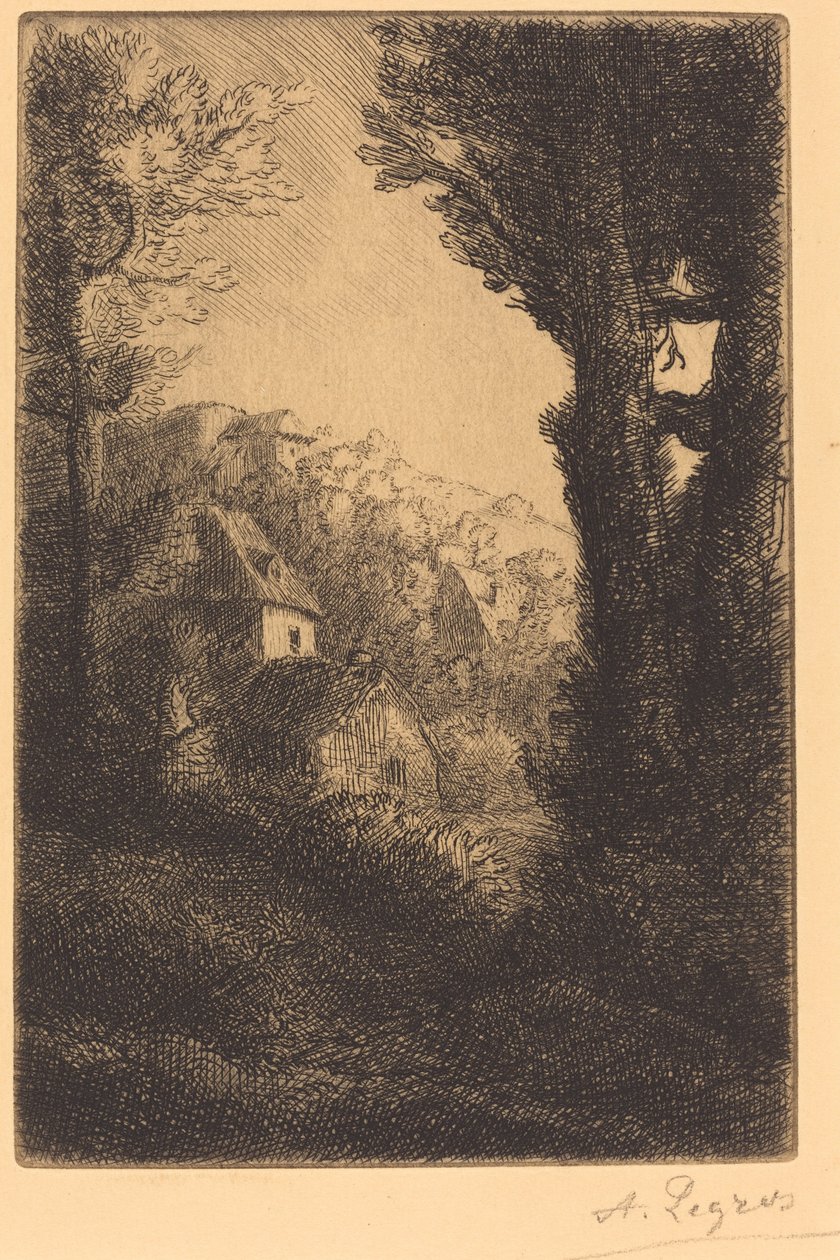 Gård på en åsside i sollys av Alphonse Legros