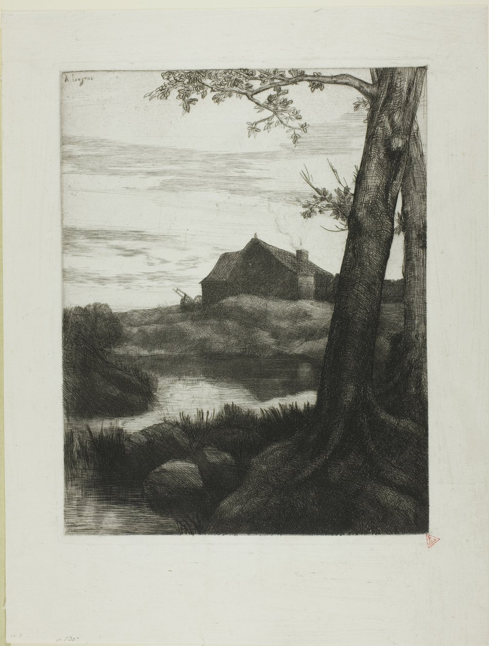 Gård med stort tre av Alphonse Legros