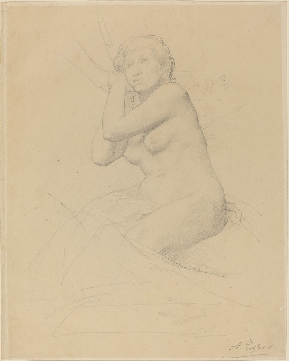 Naken kvinne sitter. av Alphonse Legros