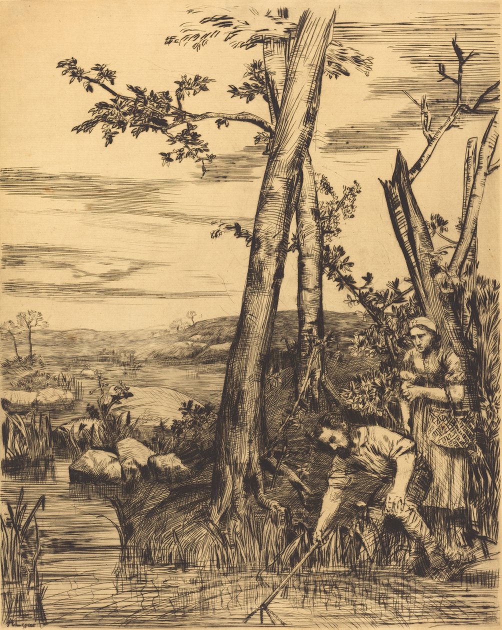 Fiske etter kreps Krepsefiskere. av Alphonse Legros