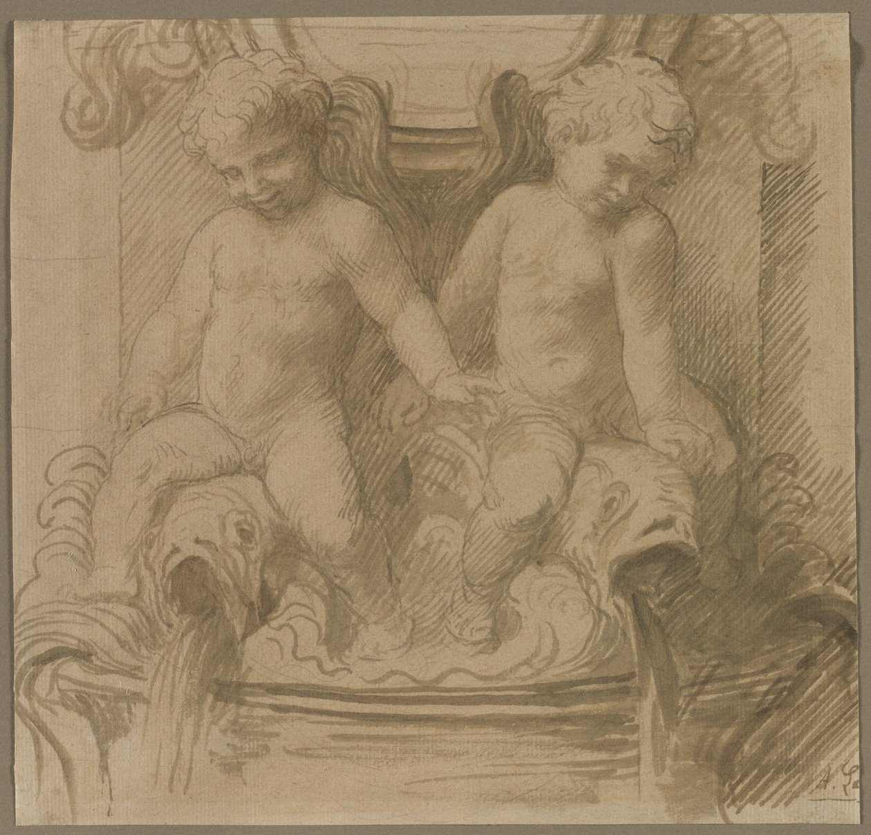 Fontene med Putti Riding Dolphins, siste halvdel av 1800-tallet. av Alphonse Legros