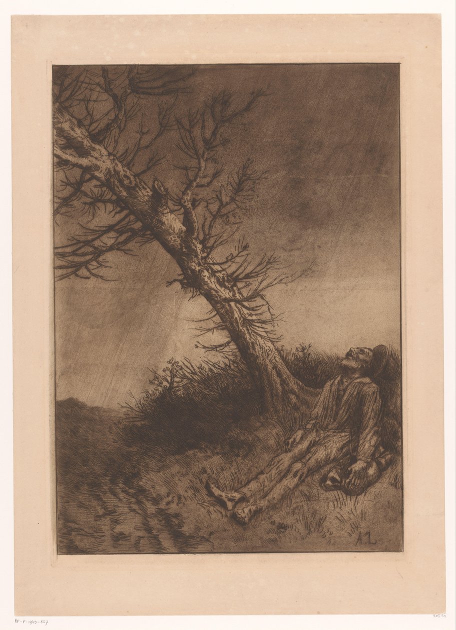 Død gammel mann under et tre Le mort du Vagabond av Alphonse Legros