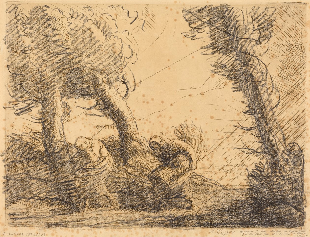 Kvinnelige innhøstere overrasket av stormen av Alphonse Legros