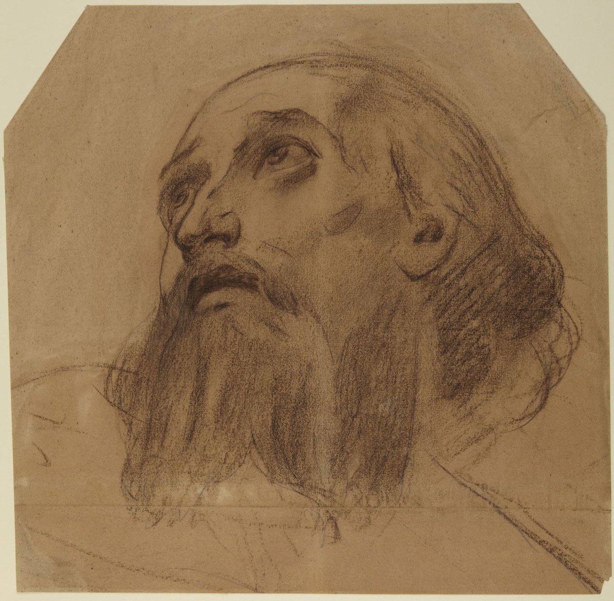 Hode av skjegget helgen som ser opp av Alphonse Legros
