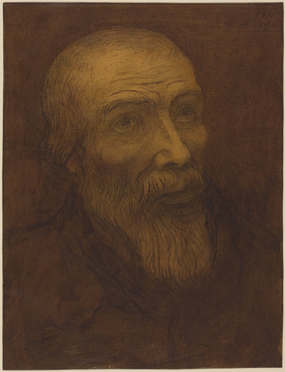 Hodet av en skallet mann med skjegg av Alphonse Legros