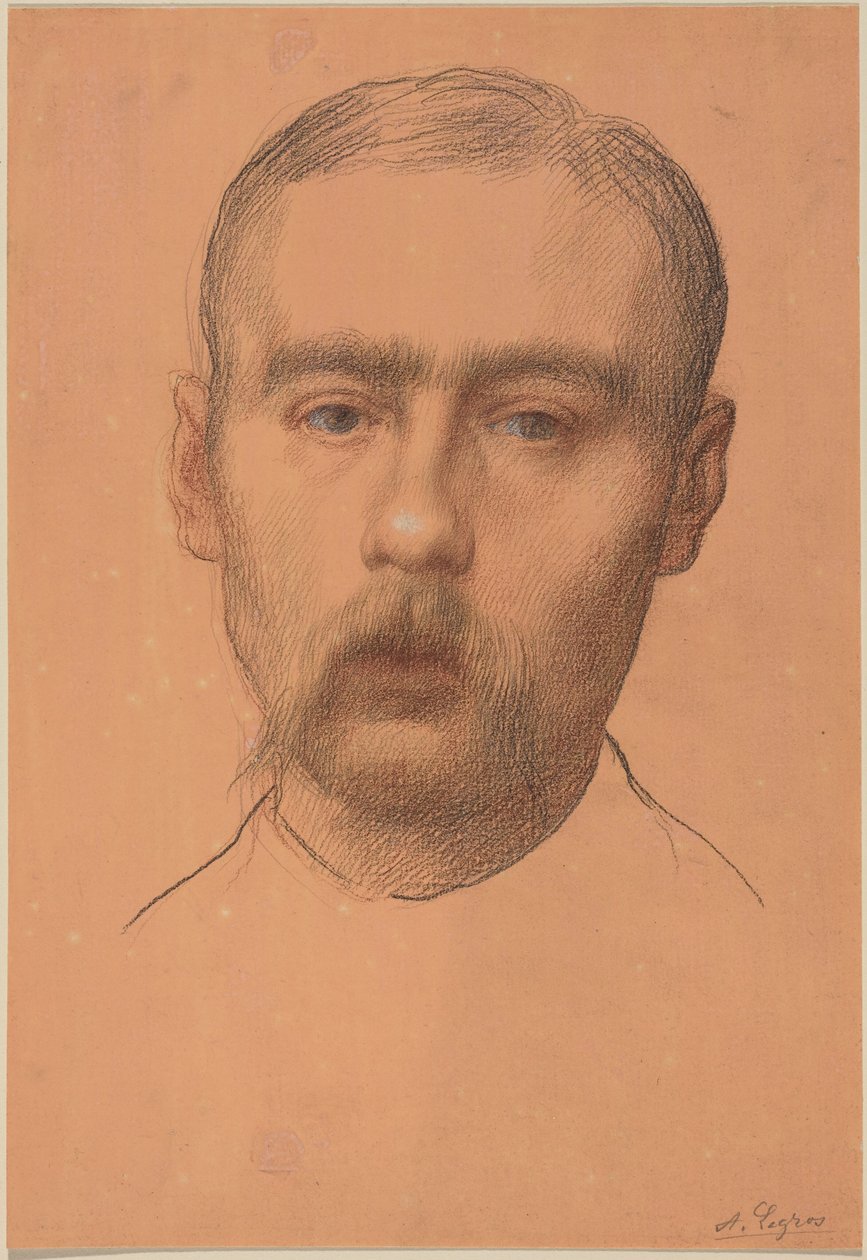 Hodet av en mann  (Mulig portrett av professor E.D. Adams) av Alphonse Legros