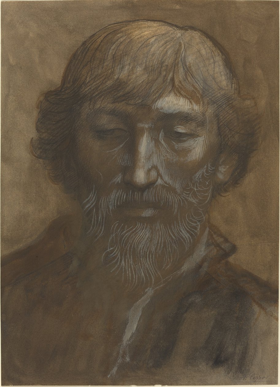 Head of a Man, Full Face. av Alphonse Legros