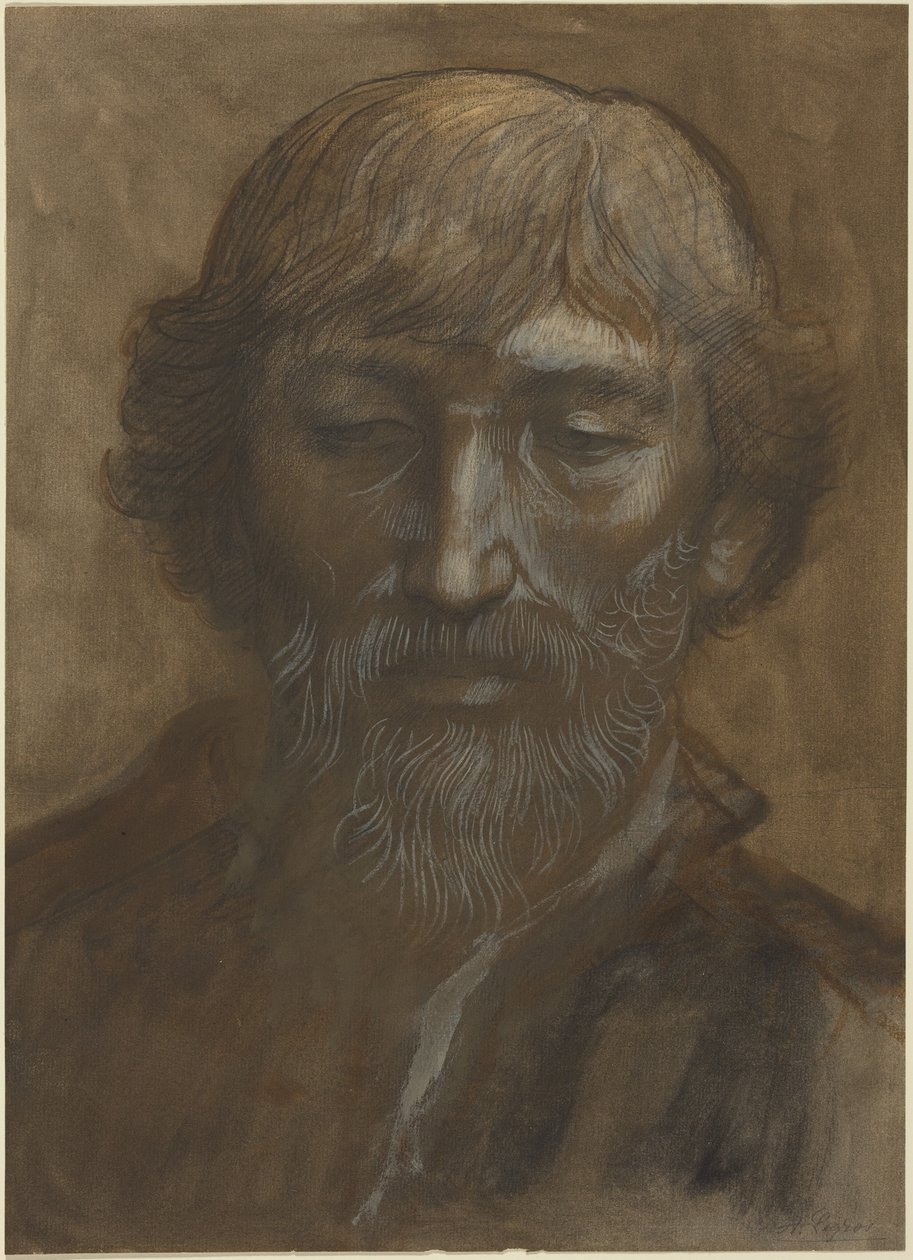 Hodet til en mann, forfra av Alphonse Legros