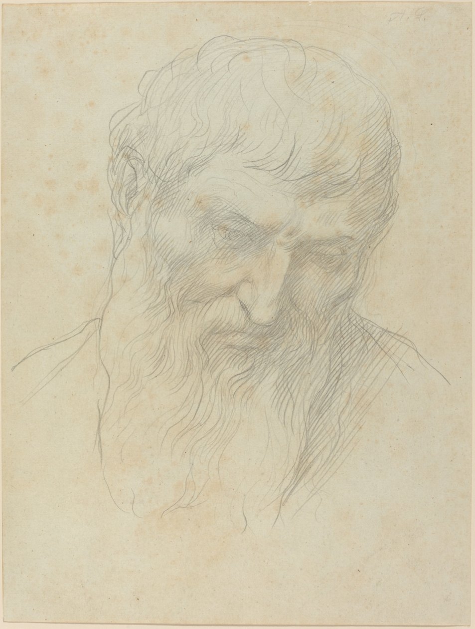 Hodet til en mann med krøllete hår og skjegg av Alphonse Legros