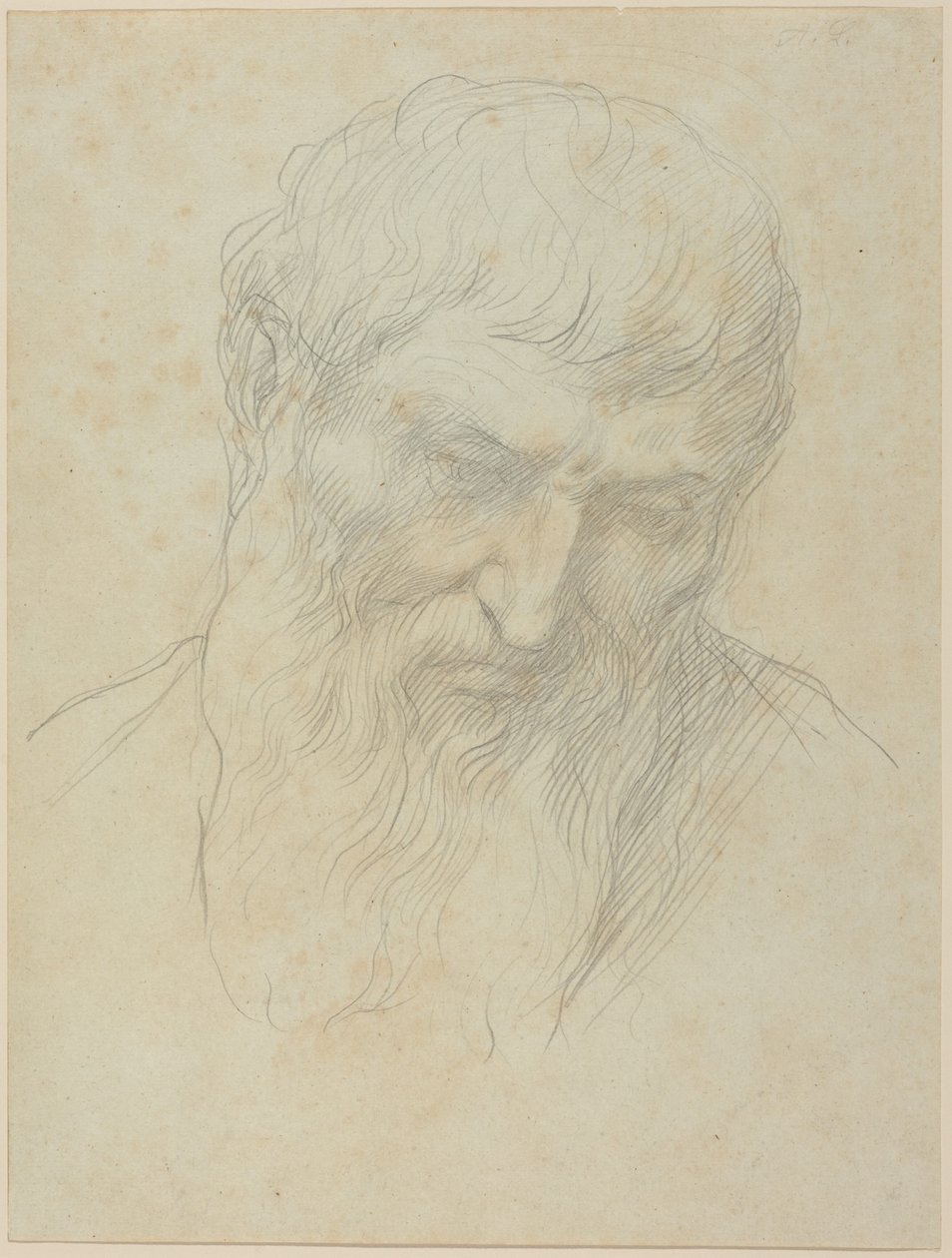 Hodestudie av en mann med krøllete hår og skjegg av Alphonse Legros