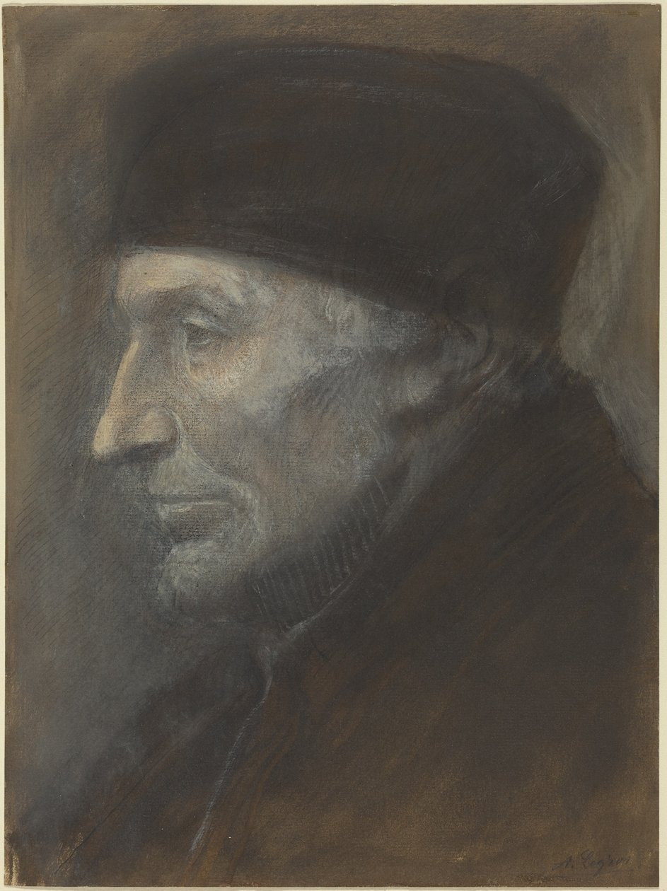 Hodestudie av en mann med kalott av Alphonse Legros