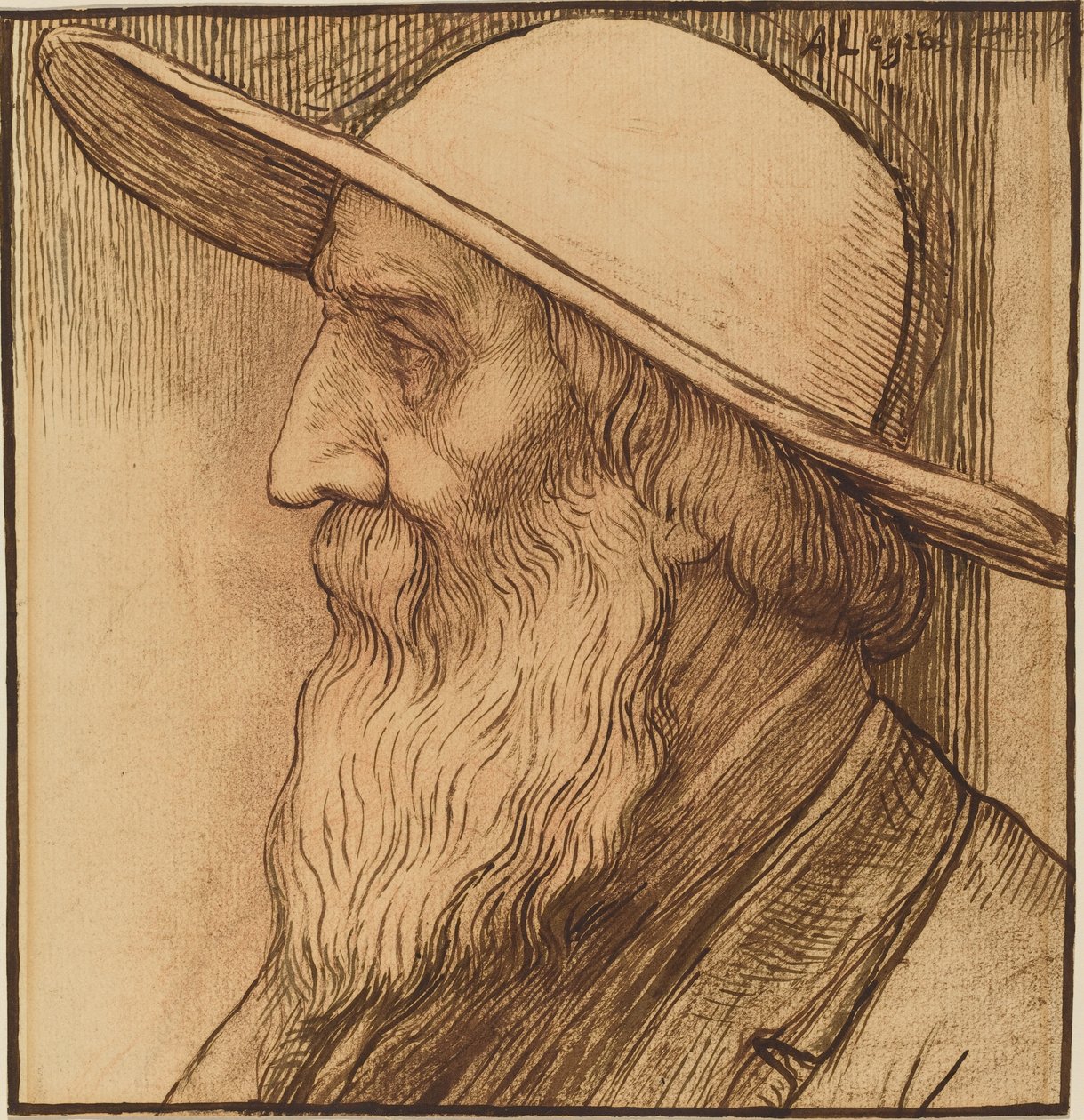 Hodet til en gammel mann med en bredbremmet hatt av Alphonse Legros