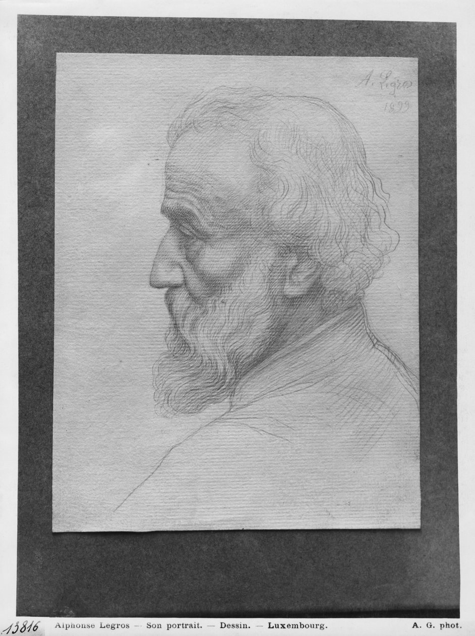 Hodet til en gammel mann med langt hår, 1899 (sølvpunkt på papir) av Alphonse Legros