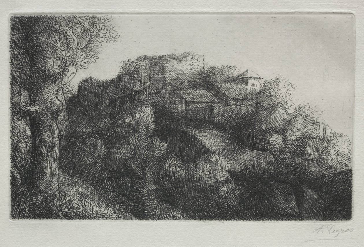 Landskap (med bygninger) av Alphonse Legros