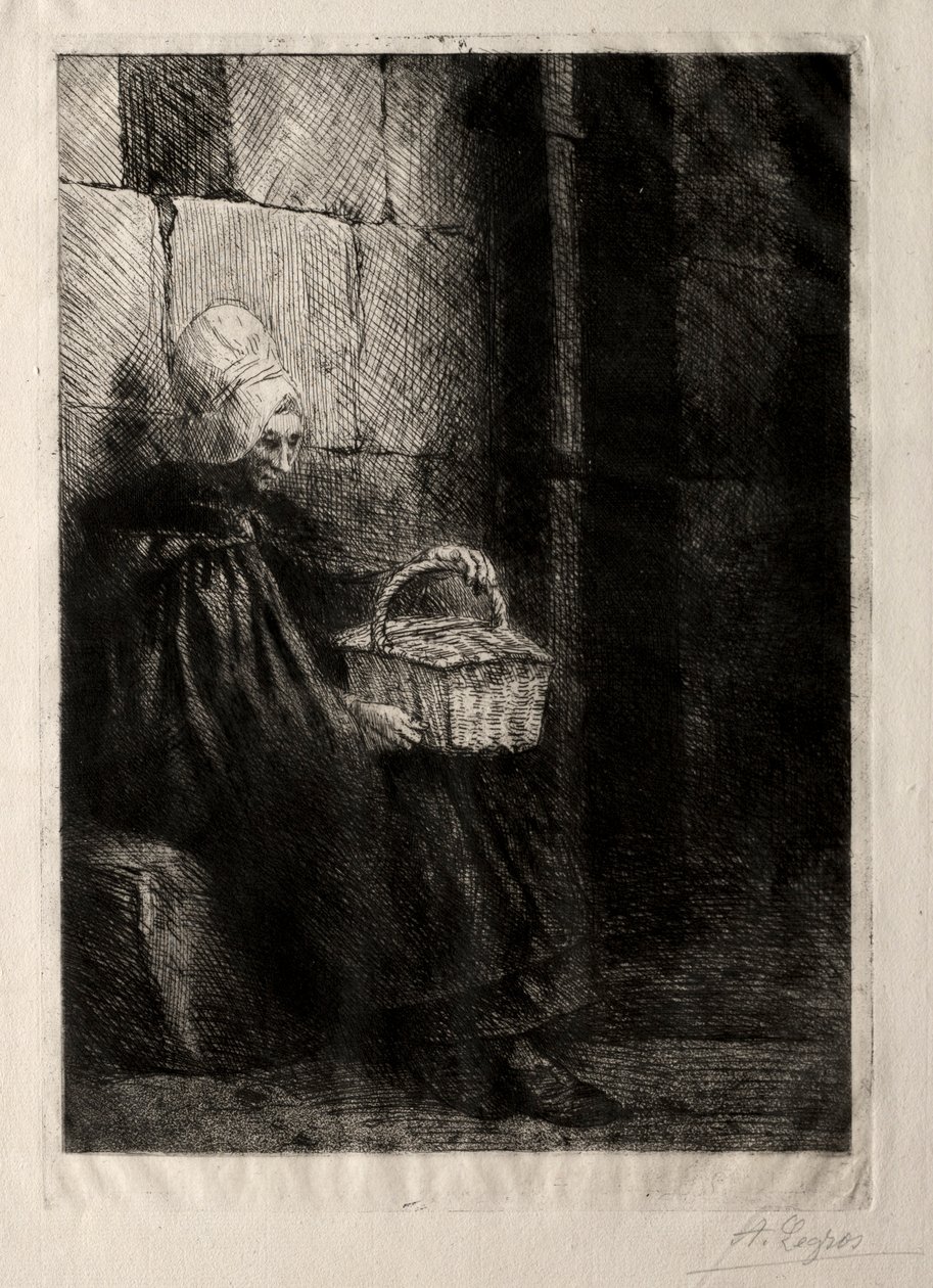 Landskap i nærheten av Boulogne, kalt Woman with a Basket. av Alphonse Legros