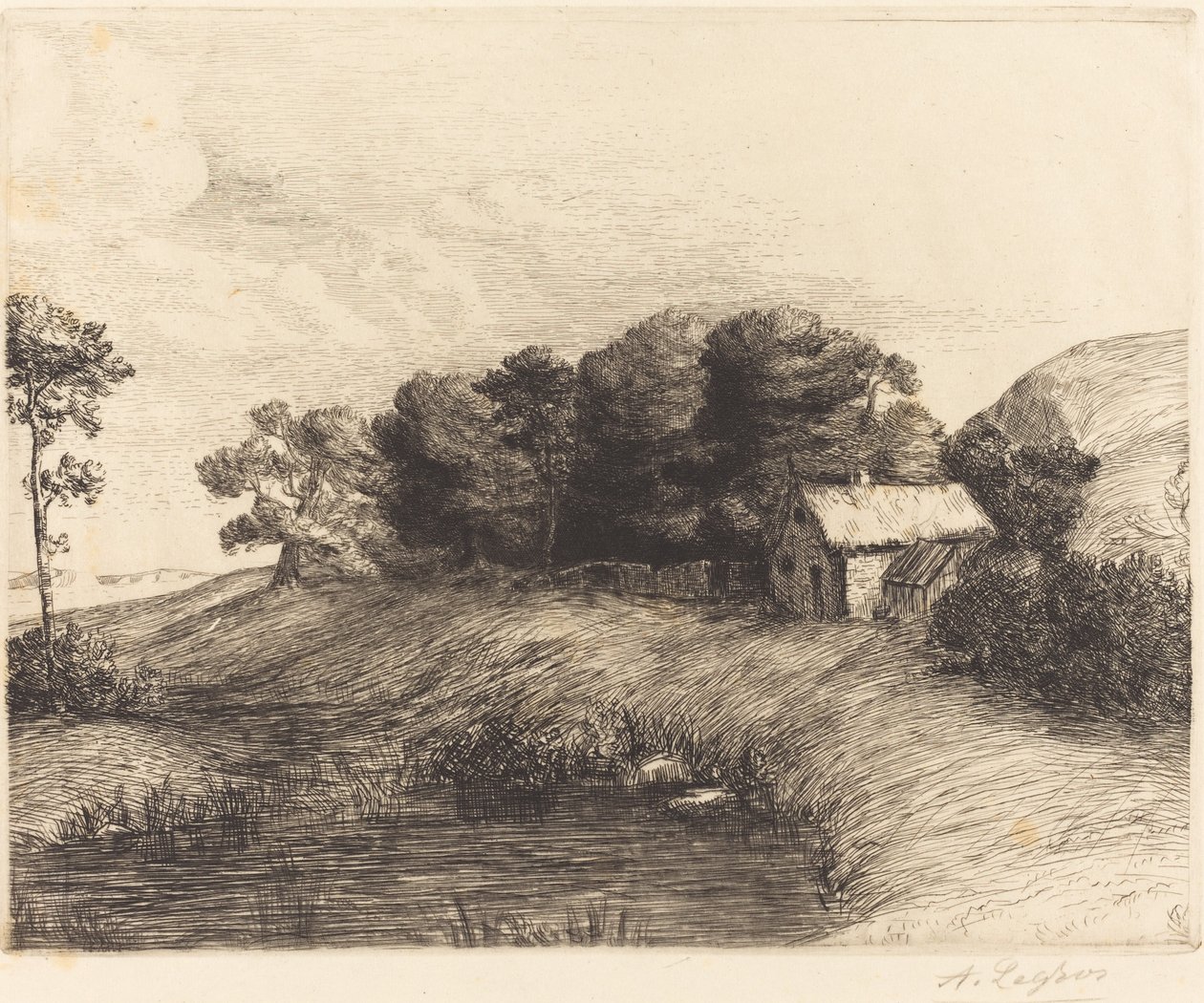 Landskap med tjern (Le paysage a la mare) av Alphonse Legros