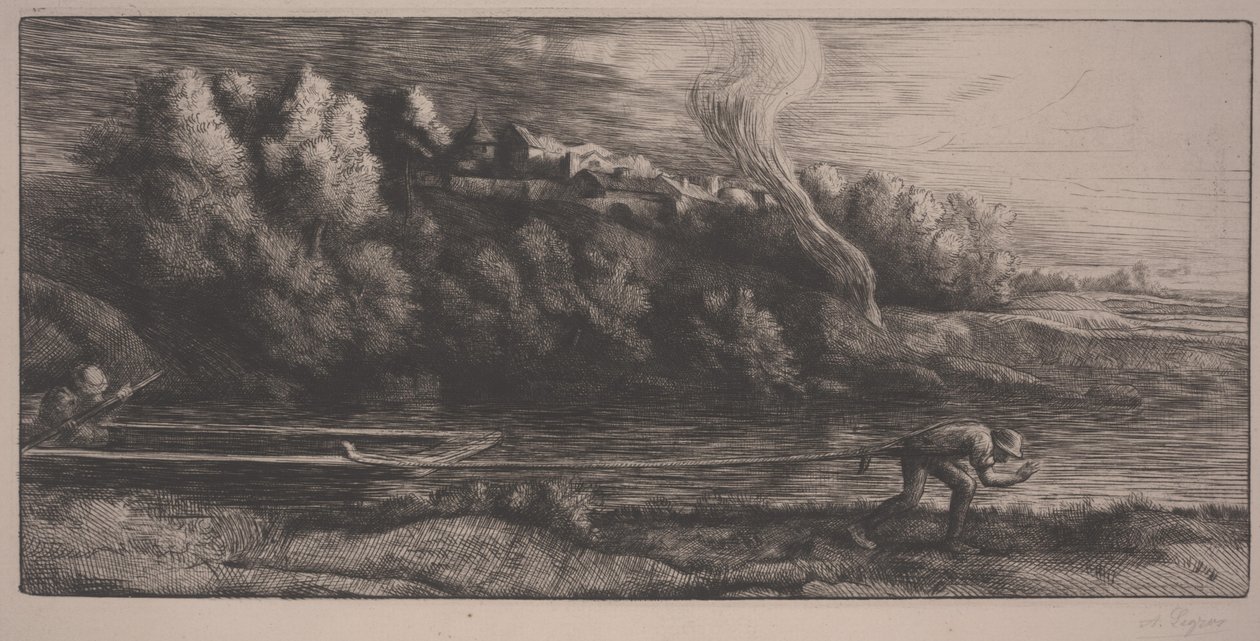 Landskap med båt (etsing) av Alphonse Legros