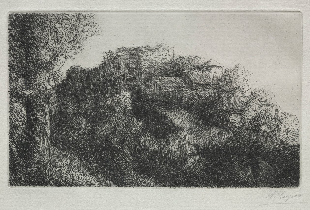 Landskap med bygninger. av Alphonse Legros