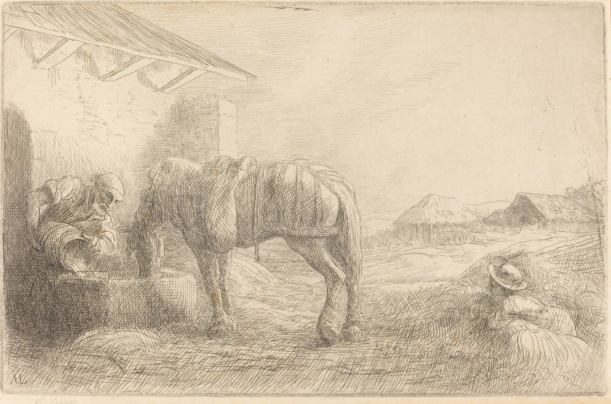 Mann som vanner en hest av Alphonse Legros