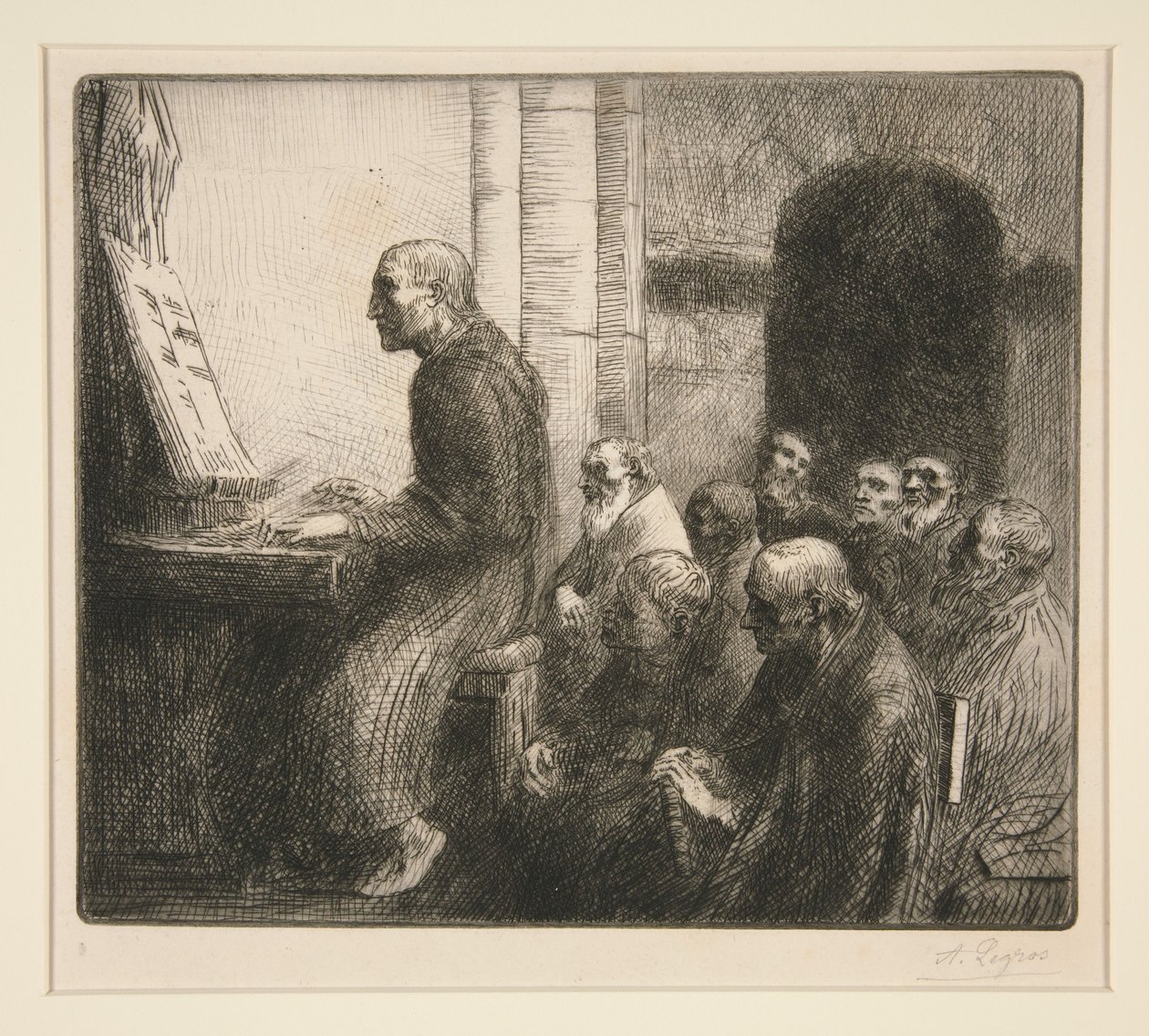 Munk som spiller orgel i en kirke av Alphonse Legros