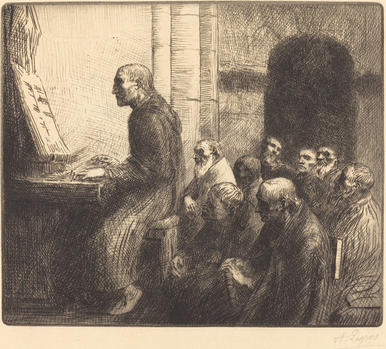 Munk som spiller orgel i kirken (Moine jouant de l