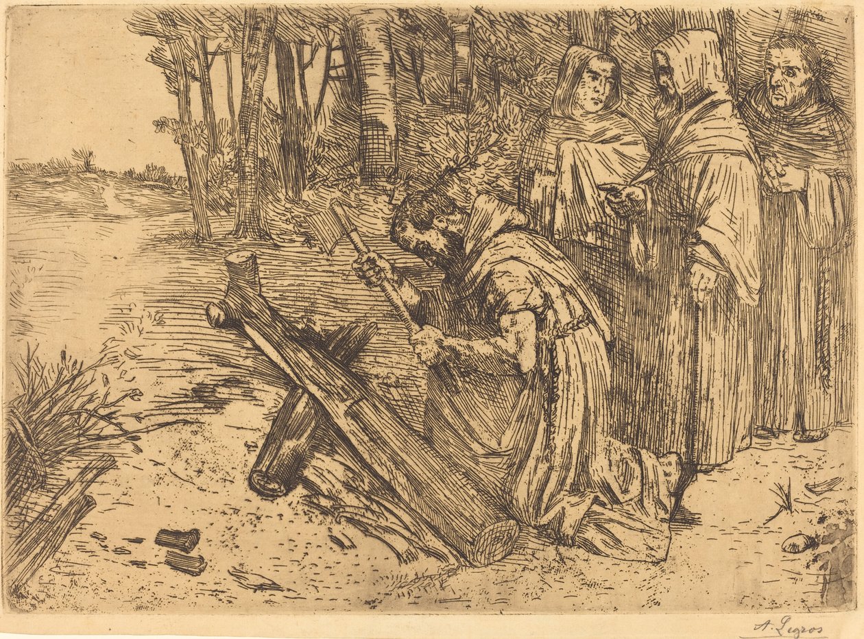 Munker hugger ved Les moines bucherons. av Alphonse Legros