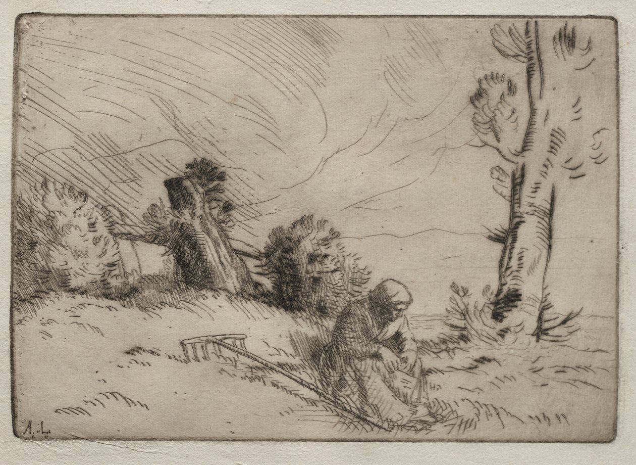 Bondekvinne som sitter nær en hekk av Alphonse Legros