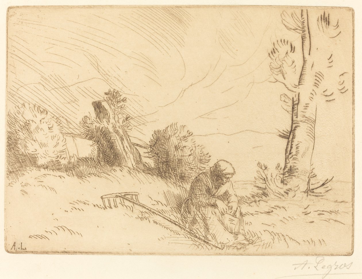 Bondekvinne som sitter nær en hekk av Alphonse Legros