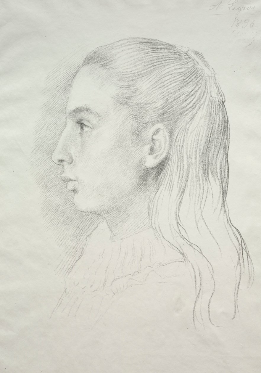 Portrett av frøken Nora E. Legros, 1896. av Alphonse Legros